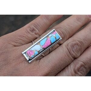 Handcrafted Navajo Cluster Ring Size 7.25 Women's Signed Traditional Jewelry ***